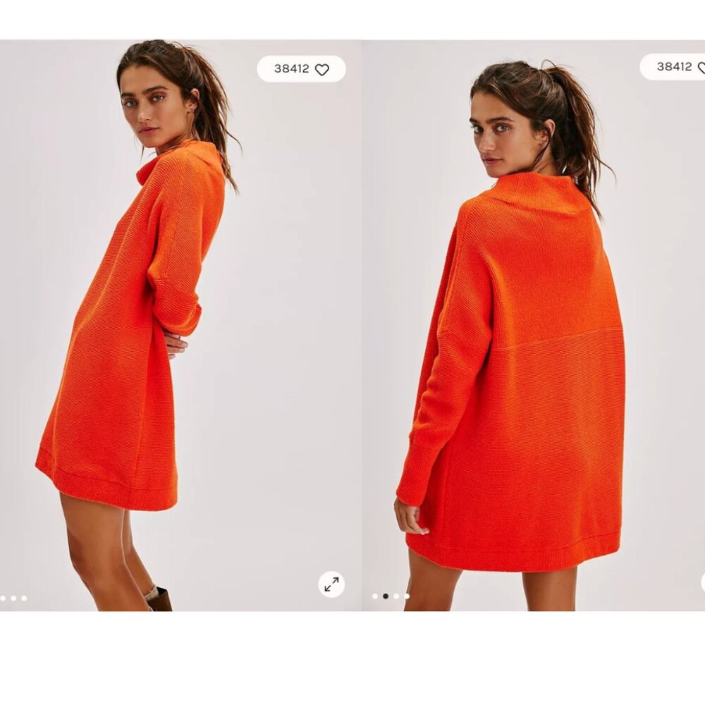 Free People Slouchy Ottoman Oversized Tunic Sweater Sz M "Cherry Tomato" Orange